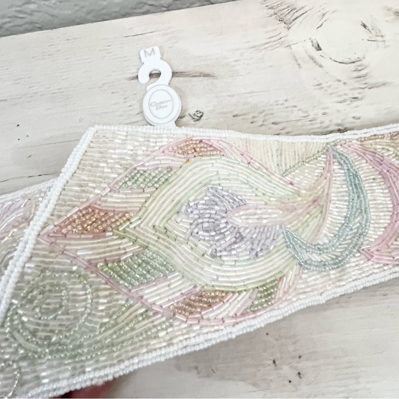 Vintage 1980s Christian Dior Belt Beaded Ivory Cream Pastel Ceintures M Medium - Picture 6 of 14